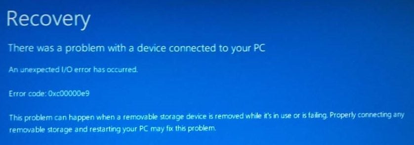 The 0xc0000e9 error code